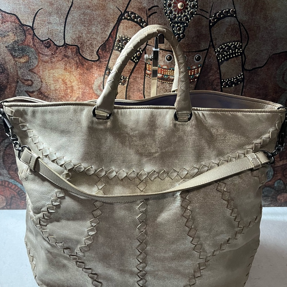 Authentic Bottega Veneta Intrecciato Metallic Tote Bag